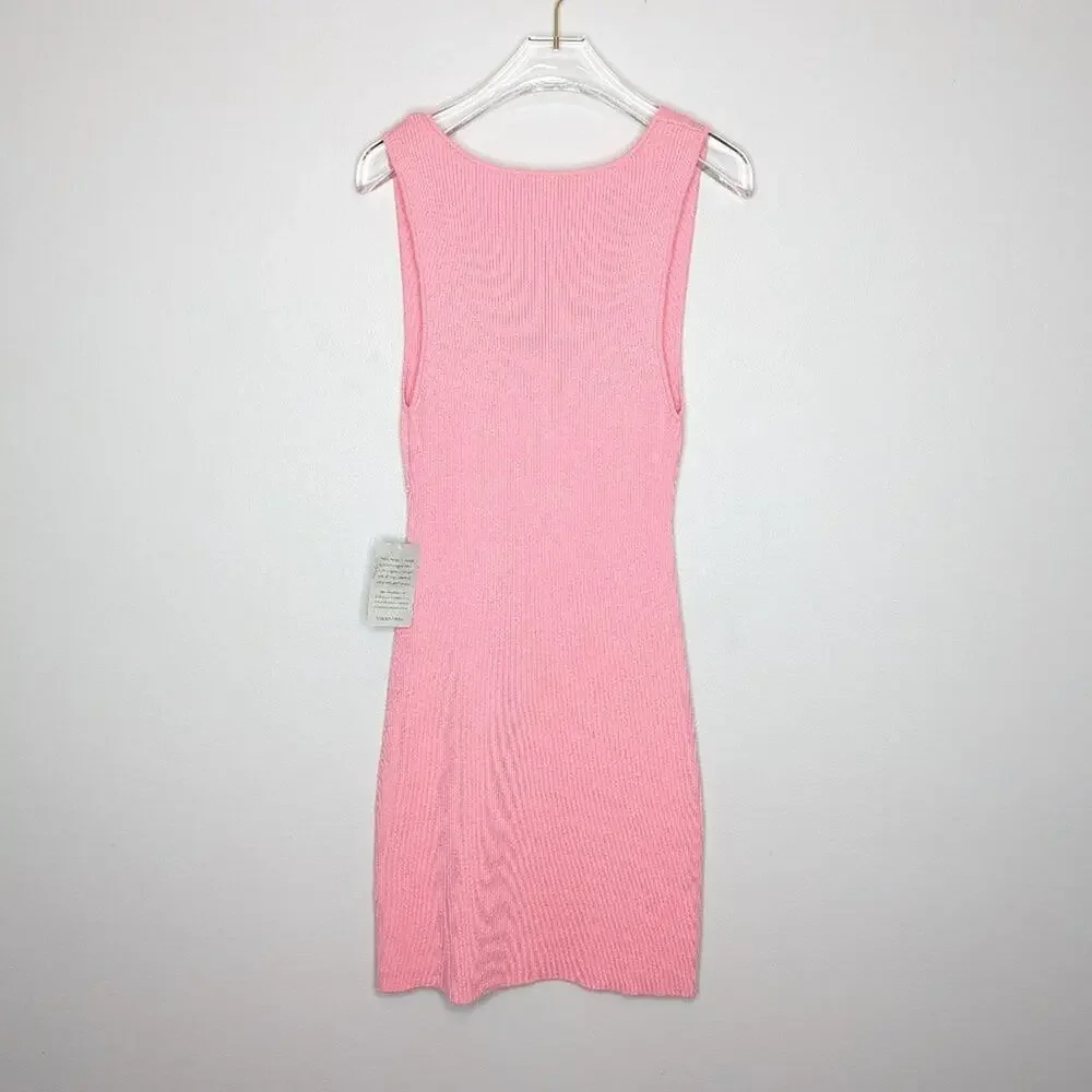 Charles Henry Pink Rib Twist Front Body-Con Minidress Sleeveless V-Neck NWT M - Picture 4 of 9